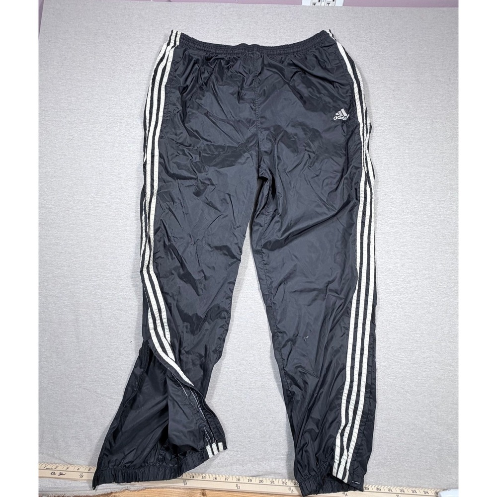 Adidas Vintage Track Pants Mens XL Black White 3 Stripe Windbreaker Joggers 90's
